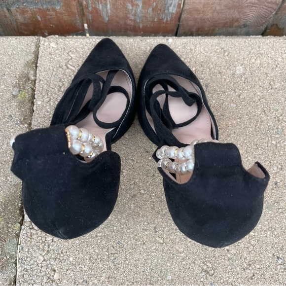 Women’s Black Suede Pointed Toe Stiletto Heel Pearl Bead Straps Shoe Size 39 - Picture 5 of 10